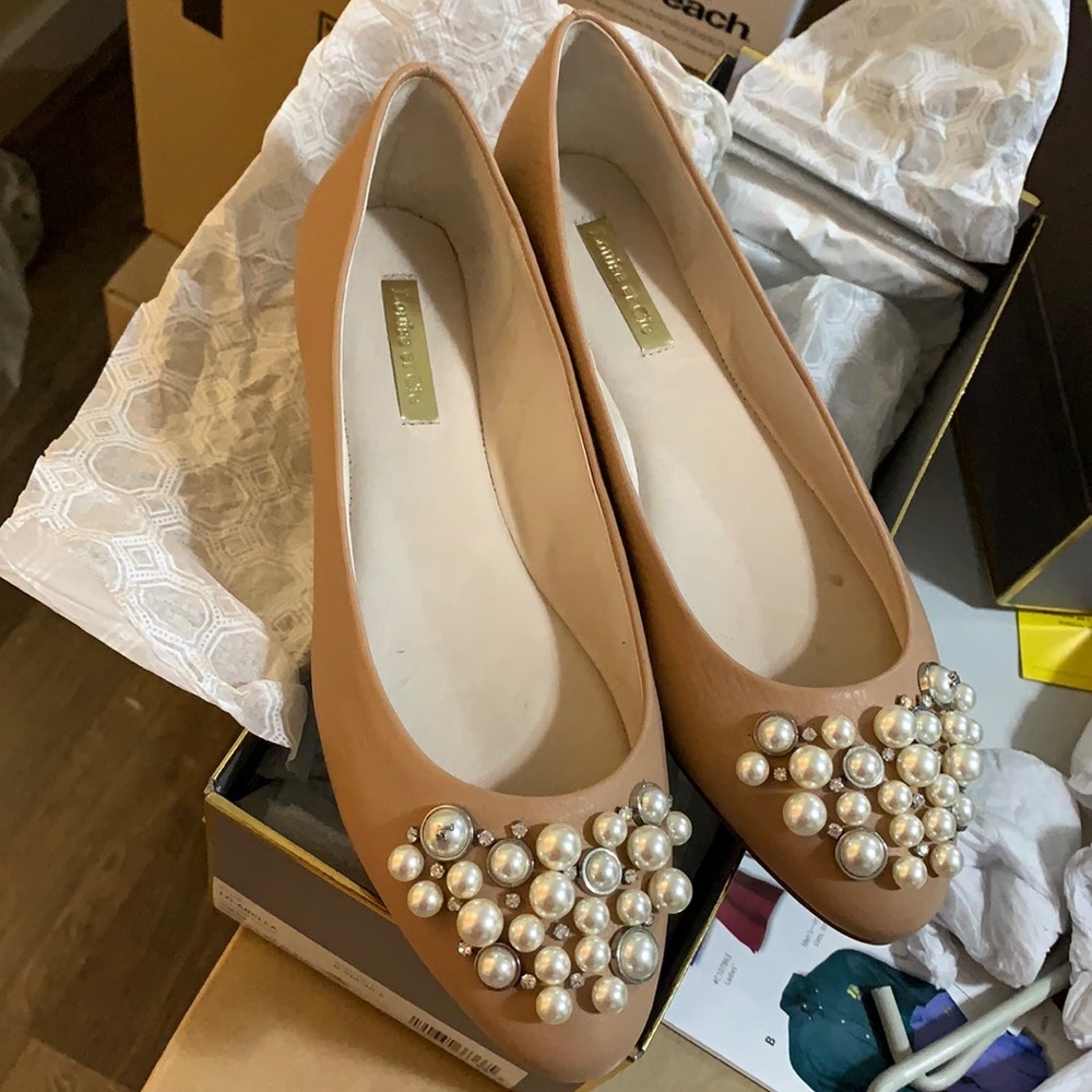 Louise et Cie pearls embellished flats in blush rose pink leather (lo-arella)